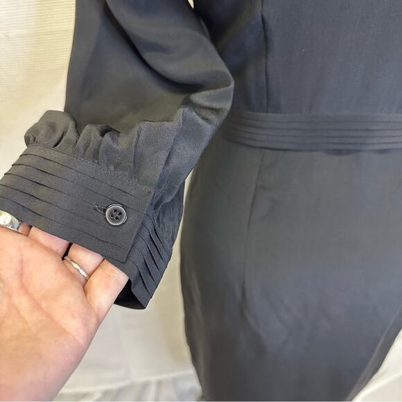 Club Monaco Black Silk Ruffle Shirt Dress - Size 0 - Picture 3 of 14